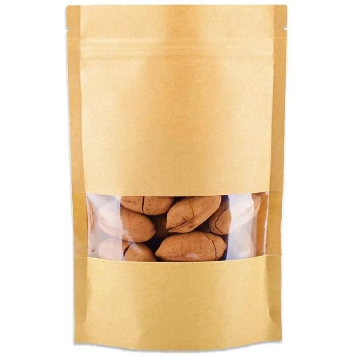 Lot De 100 Sacs Kraft Réfermables Épais Avec Fenêtre - 4.75"x7.75" (6 Mil)
