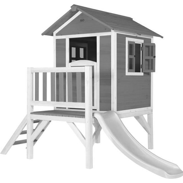 Maison de jeux en bois - AXI - Lodge XL - Gris - Toboggan blanc - Pour enfants de 2 ans et plus