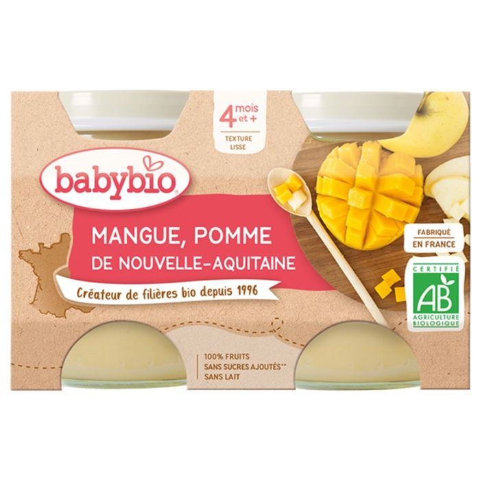 Babybio Petit Pot Bébé Mangue Pomme Bio 2x130g Dès 4 mois