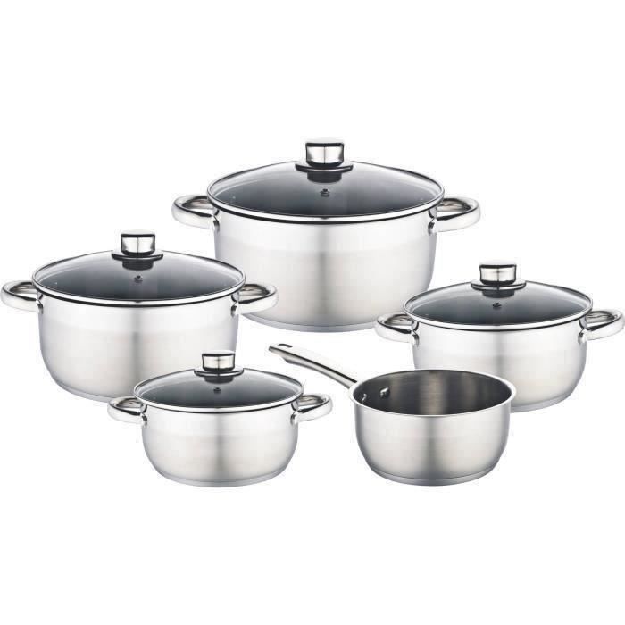 Ensemble batterie de cuisine poignée en acier inoxydable couvercle en verre de sauce pan casserole ANTI-ADHERENTE nouveau