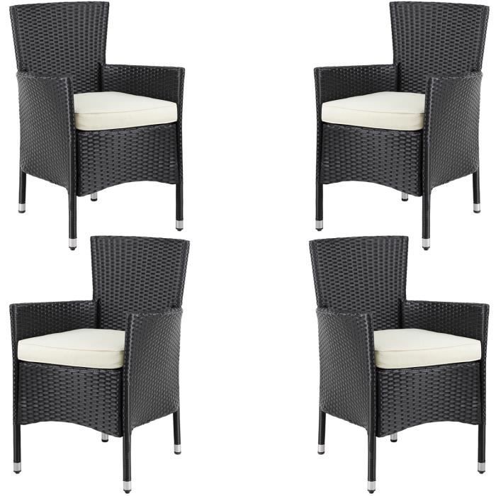 Ensemble de 4 chaises de jardin en polyrotin noir avec coussin d'assise 7cm  - CASARIA - Cdiscount Jardin