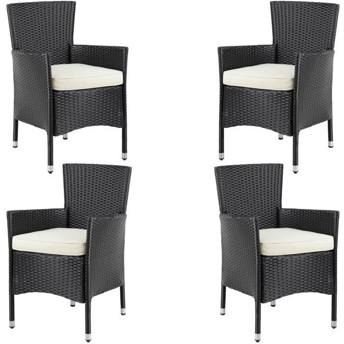 CASARIA® Ensemble de 8 chaises de jardin noires en polyrotin avec accoudoirs empilables