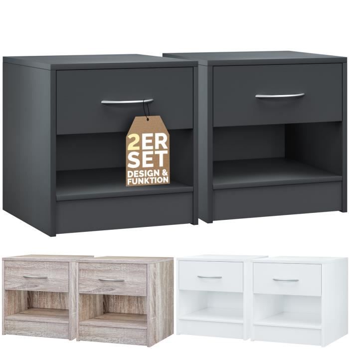 CASARIA® 2x table de nuit table de chevet Anthracite avec tiroir poignée en aluminium mobilier chambre à coucher 39x28x41cm CASARIA® 2x table de nuit table de chevet Anthracite avec tiroir poignée en aluminium mobilier chambre à coucher 39x28x41cm