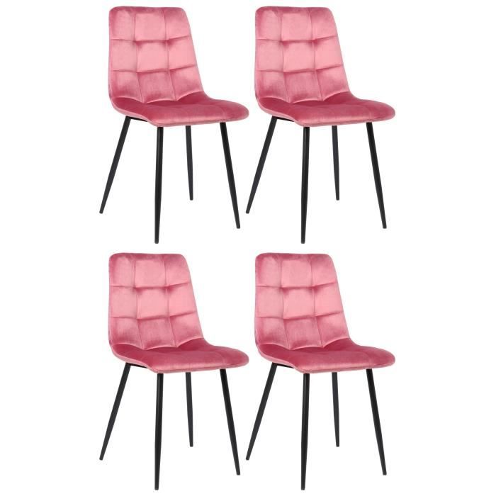 Chaises de salle à manger Tilde - CLP - Lot de 4 - Rose - Velours - Métal noir