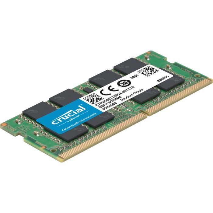 CRUCIAL – Mémoire PC Portable SO-DIMM DDR4 – 4Go (1x4Go) – 2400 MHz – CAS 17 (CT4G4SFS824A)