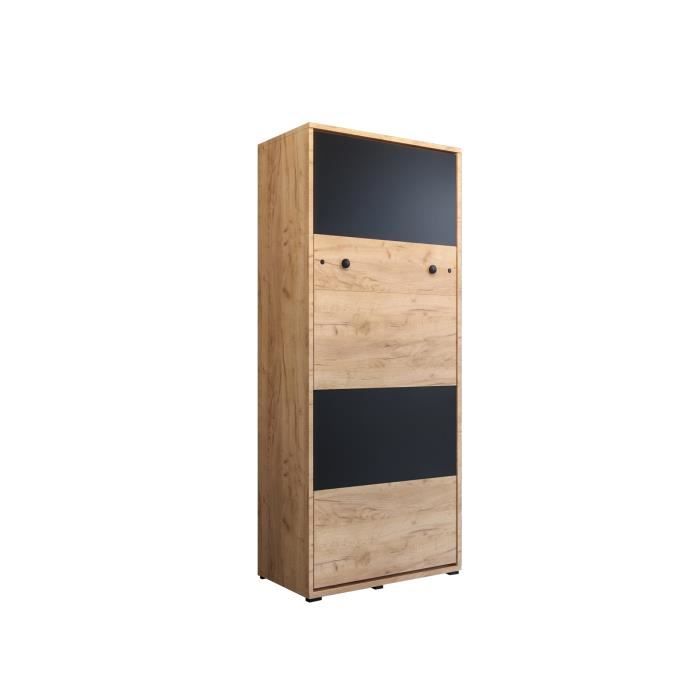 armoire lit escamotable horizontal depp 90 avec coffre - style contemporain - craft or + noir mat (sans matelas)