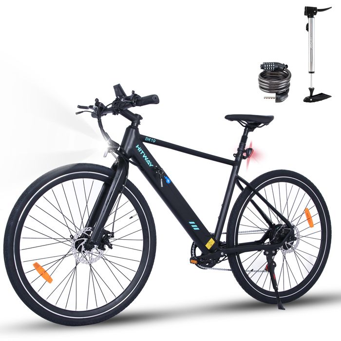 HITWAY Vélo Électrique 700C VAE - E-BIKE VTT Batterie 36V 12Ah - Moteur 250W - Shimano 7 Vitesses - Vélo Électrique de Montagne Noir