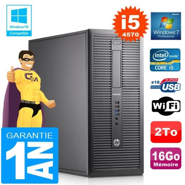 PC Tour HP EliteDesk 800 G1 Core I5-4570 Ram 16Go Disque 2To Graveur DVD Wifi W7