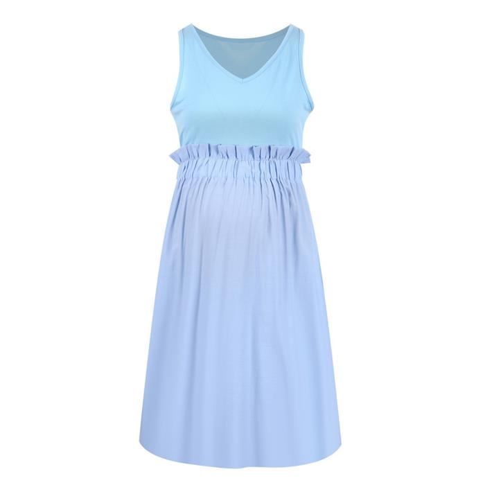 Robe De Maternité Allaitement Col V Manches Courtes – Hobrounn – Confort Et Style Printemps/Été
