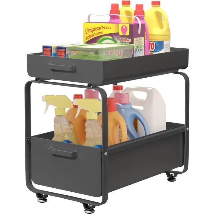 Étagère de Rangement Sous évier - OHMG - pour Cuisine Armoire Salle de Bain - Noir - 2 Niveaux