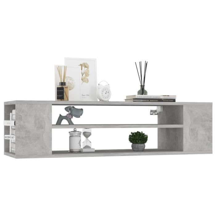 Meuble TV suspendu - OMABETA - Gris béton - 100x30x26 5 cm - Montage facile - Design contemporain