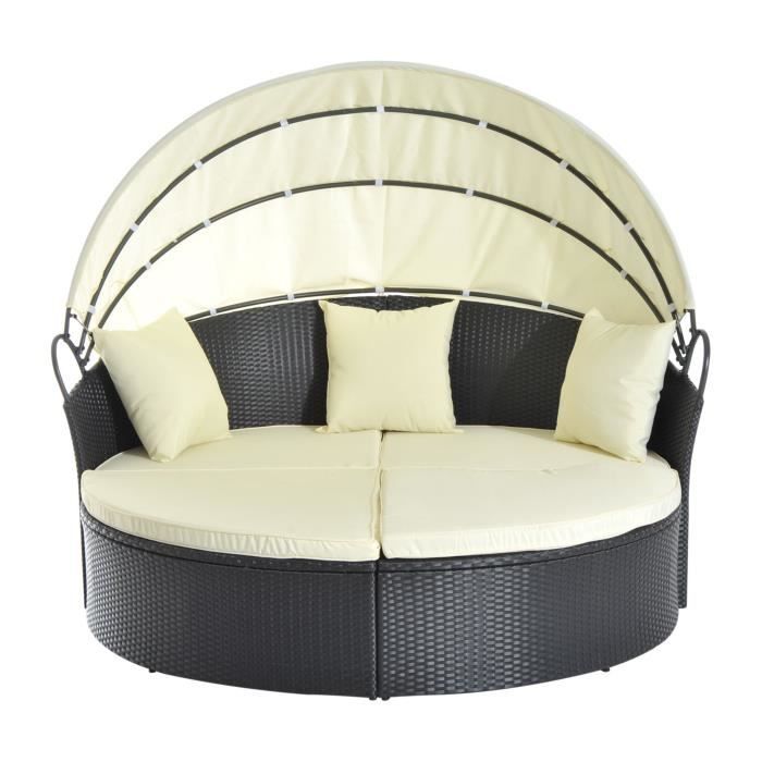 Lit canapé de jardin modulable - OUTSUNNY - Grand confort pare-soleil pliable - Métal résine tressée