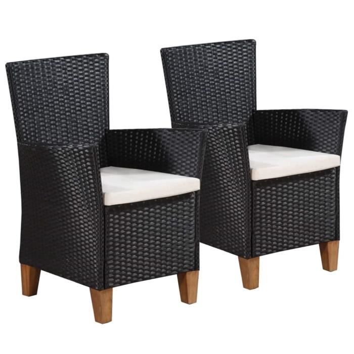 lot de chaises de salle à manger 59 x 59 x 87,5 cm style contemporain scandinave chaise cuisine de jardin 2 pcs résine tressée noir