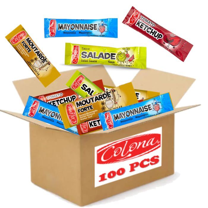 COLONA - Assortiment de 100 sticks de sauce mayonnaise ketchupsalade et moutarde