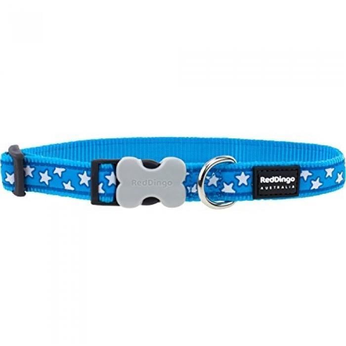 red dingo collier réglable pour chien bleu etoiles blanc 24-37 cm 15 mm