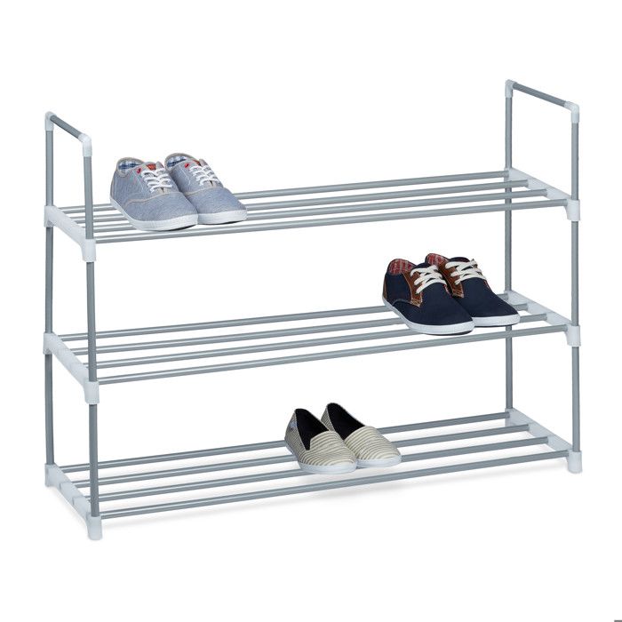 Relaxdays Étagère à chaussures emboîtable 3 niveaux pour 12 paires HxLxP 70x90x31 cm métal argent/blanc