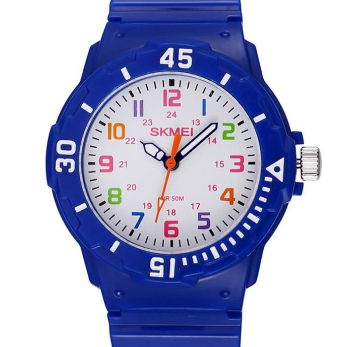SHARPHY® Montre garçon enfant de marque analogique quartz bleu foncé Joli Bracelet pour étudiant ado