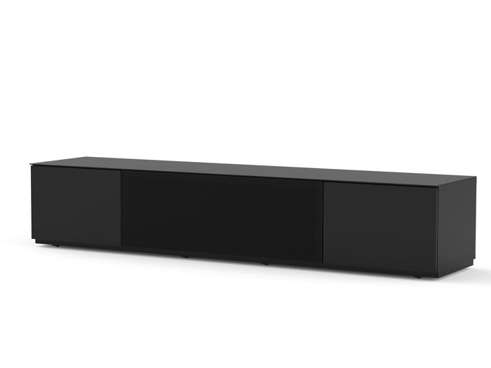 sonorous - meuble tv studio 200 noir - porte centrale en métal perforé - qualité premium - l200cm - tv 86'' max - livré monté