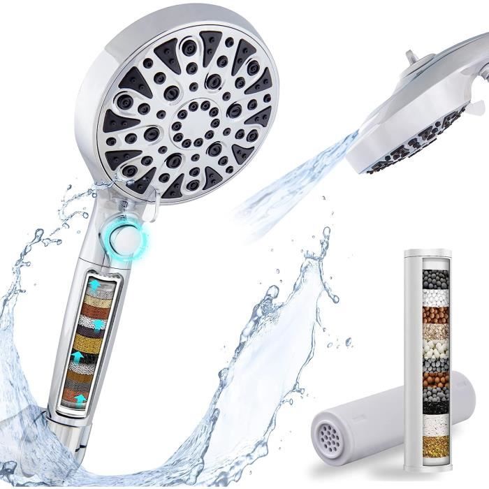 Pommeau De Douche Avec Filtre 25 Couches - 6 Types De Jet, Haute Pression, économie D'eau - Élimine Chlore, Métaux, Calcaire