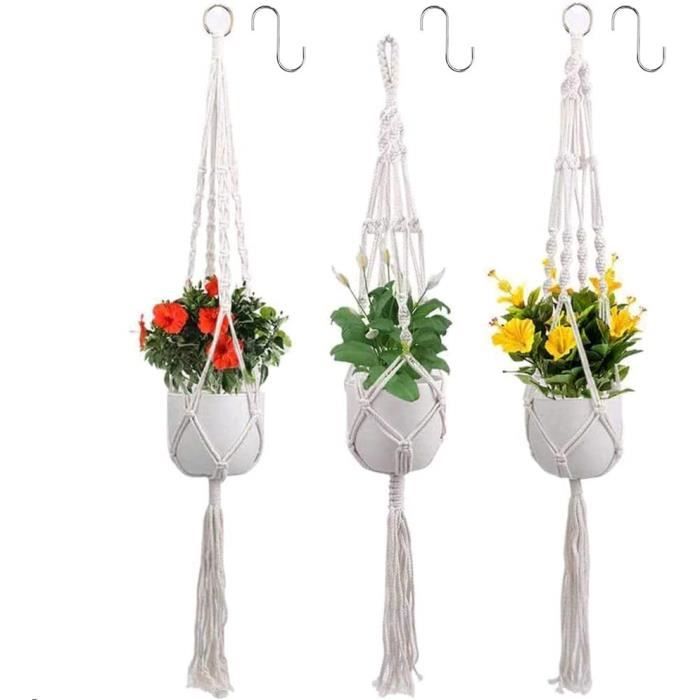 2 pièce Suspension Corde Plante Macramé, corde de coton panier de fleurs en macramé suspendu brindille planteur de suspension de fleurs pour décoration de la maison, jardinage de bureau, 4 jambes