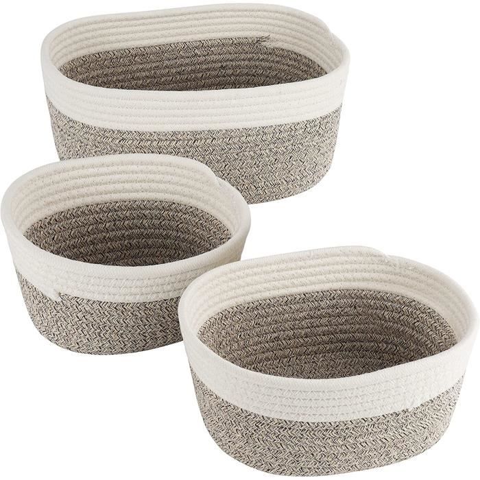 Panier De Rangement En Corde De Coton Tissé - Avec Couvercle - Dimensions 23x15x10 Cm - Couleur Kaki - Pour Chambre, Bureau, Salle De Bain - 11