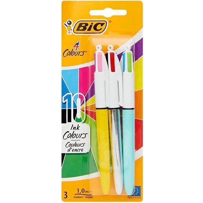 Lot de 3 stylos-bille - 4 Couleurs - Série Tie & Dye - Pointe