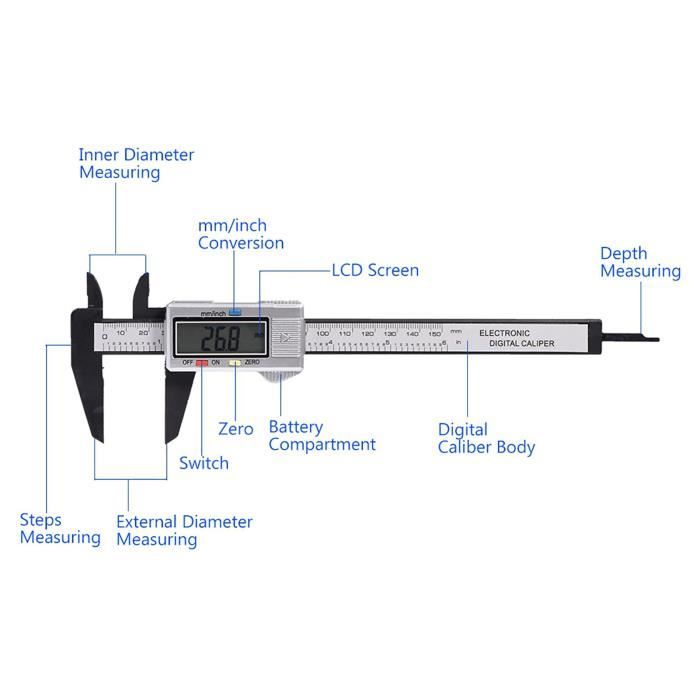 Pied à Coulisse Numérique Rechargeable 300 Mm - Précision 0.01 Mm - Acier Inoxydable - Pour Bijouterie Et Bricolage