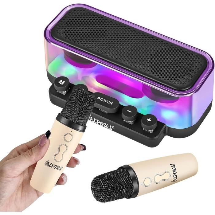 Kit Karaoké Portable Avec 2 Micros Sans Fil - Enceinte Bluetooth, Lumières LED - Pour Smartphone, TV, Fêtes