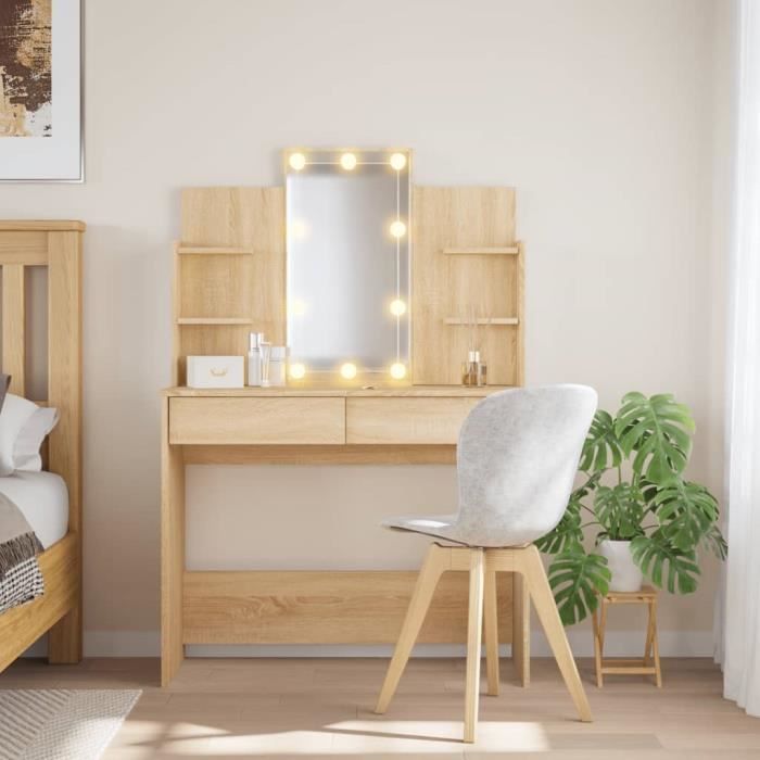 Coiffeuse - V GEBY - Type2024082536 - Chêne Sonoma - 2 tiroirs - Lumières LED réglables