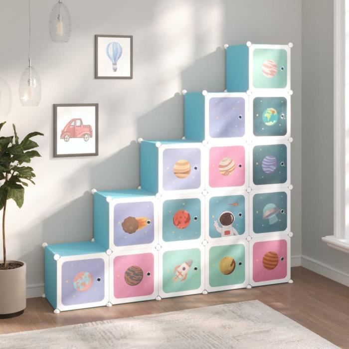 vidaXL Armoire de rangement pour enfants avec 15 cubes Bleu PP 340576