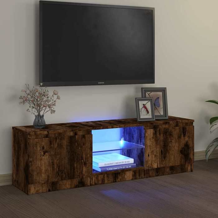 vidaXL Meuble TV avec lumières LED chêne fumé 120x30x36 cm 815708