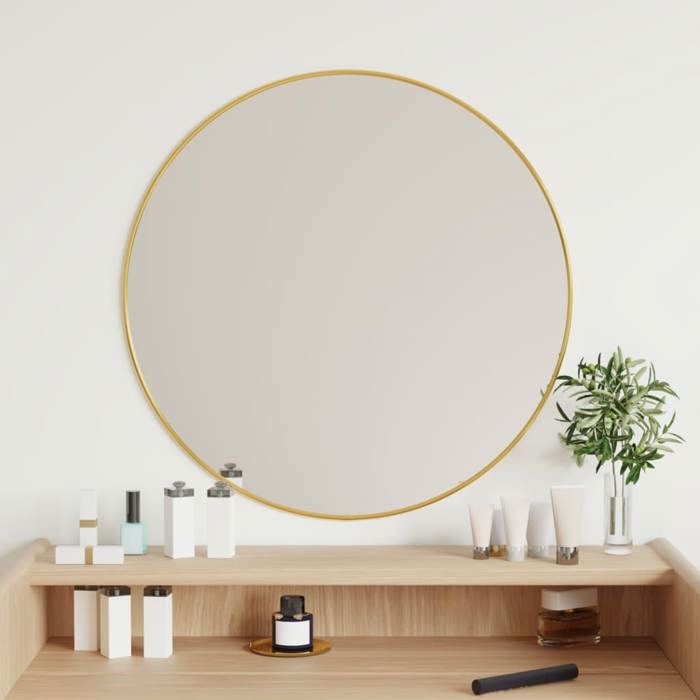 vidaXL Mural Miroir de Maquillage Coiffeuse Cosmétique Décoration de Chambre à Coucher Salle de Bain Salon Intérieur Doré Ø 348182
