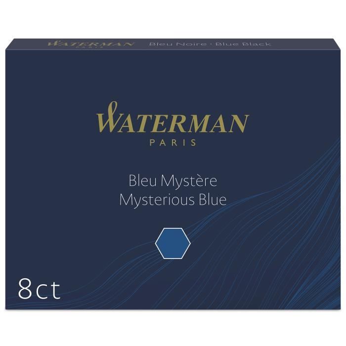 WATERMAN boîte de 8 cartouches longues, encre Bleu Mystère pour stylo plume