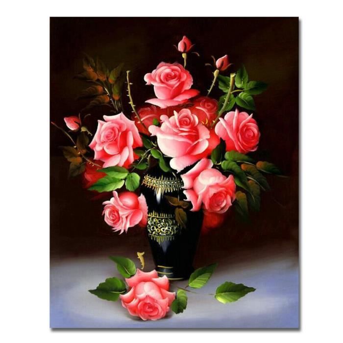  Rose Clair roses DIY Peinture à lhuile Peinture par numéro kit pour enfants adultes débutants 40,6 x 50,8 cm  le dessin avec des décorations de pinceaux Décorations de Noël cadeaux Frame