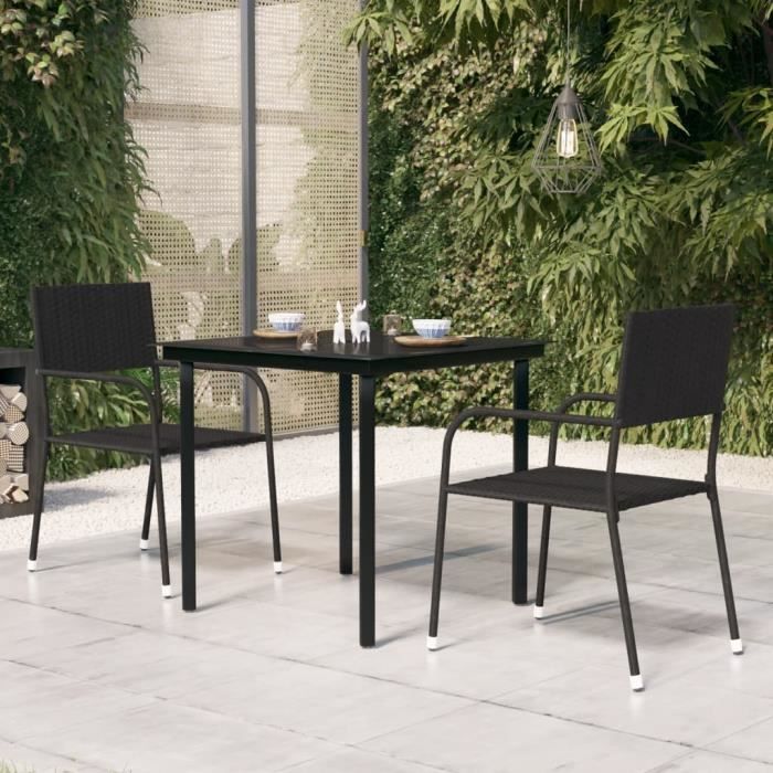 yaj-table à dîner de jardin noir 80x80x74 cm acier et verre-yaj318746