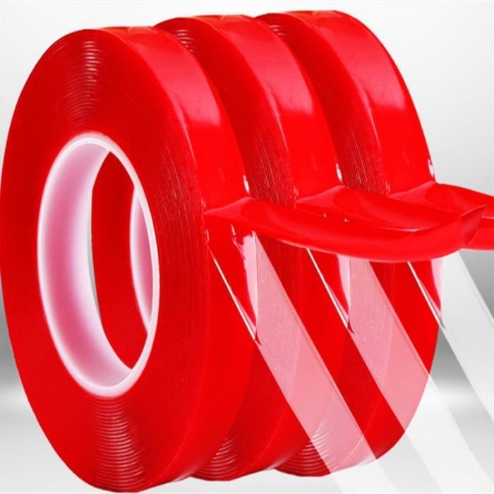 Lot de 2 rouleaux de ruban adhésif double face de 3 m - Étanche - Blanc - En mousse - Autocollant - 6 m de long - 1 cm de large