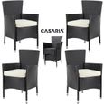 Casaria® Set de 4 chaises en polyrotin Noir avec coussin d'assise 7cm max 160kg assise fauteuil jardin balcon terrasse-1
