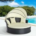 Lit canapé de jardin modulable - OUTSUNNY - Grand confort pare-soleil pliable - Métal résine tressée-1