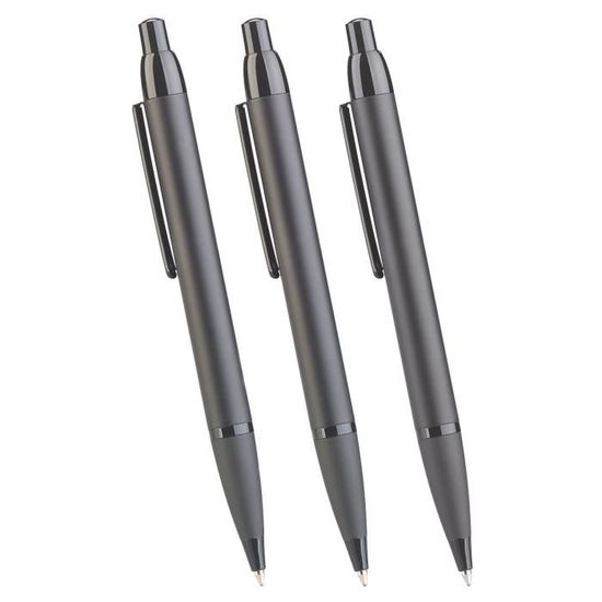 Lot de 3 stylos-billes à poussoir en métal, Stylos