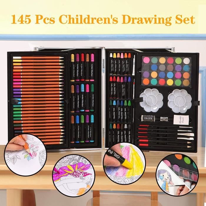 MIAOKE 145 PCS Set de Dessin Enfant, Boîte de Peinture pour Enfants, Méga  Boîte en Aluminium de et Kit de Dessin