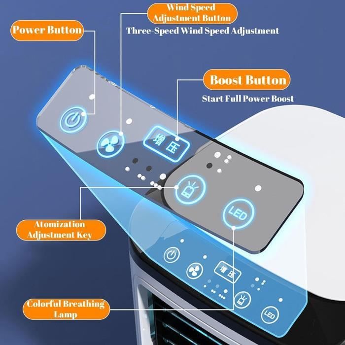Clim Portable Chambre Mini Climatiseur Mobile 5 En 1 – Portable Silencieux, Rafraîchisseur D'Air, Brumisateur, 4 Vitesses, 700 Ml, Télécommande – Idéal Chambre, Bureau, Cuisine