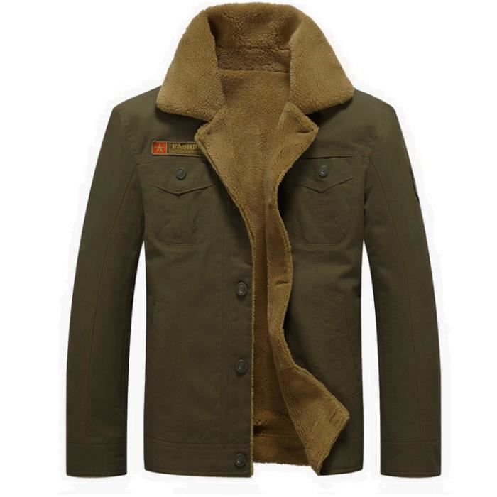 Manteau Homme Pardessus Laine Mi long Caban Veste Chaud Vert Vert