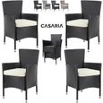 Casaria® Set de 4 chaises en polyrotin Noir avec coussin d'assise 7cm max 160kg assise fauteuil jardin balcon terrasse-2