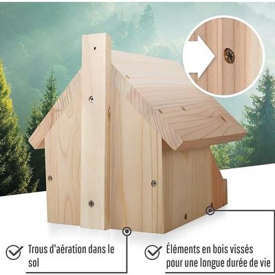 Nichoir Semi-Ouvert WILDLIFE HOME - Bois Massif Pour Merles Et Rouge-Gorges - 19x22x25,5cm