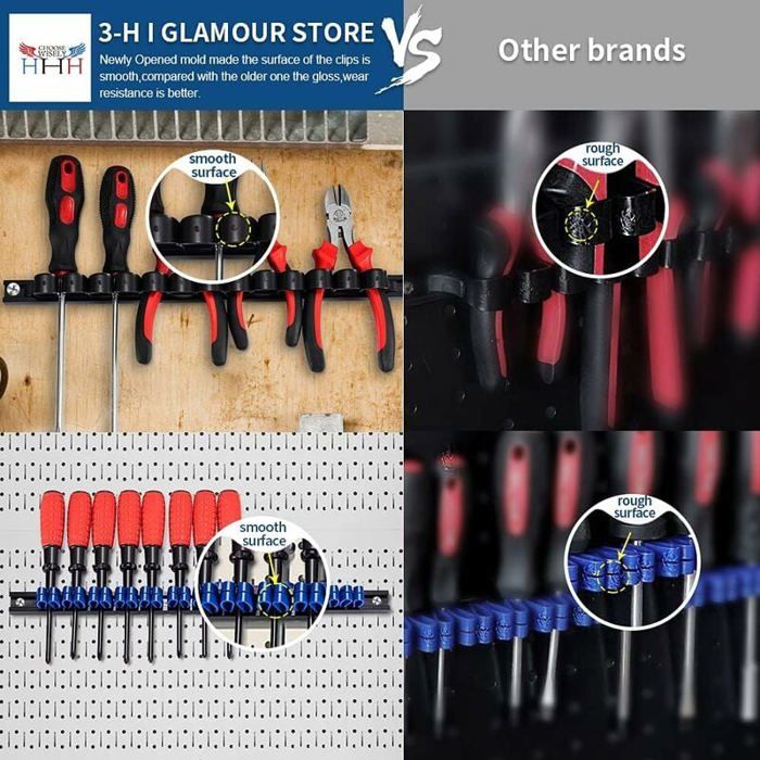 Barre Rangement Réglable Support Tournevis Mural 35cm - Rangement Outils Maison/Garage - Barre Avec Clips Porte Outils Mural 35cm