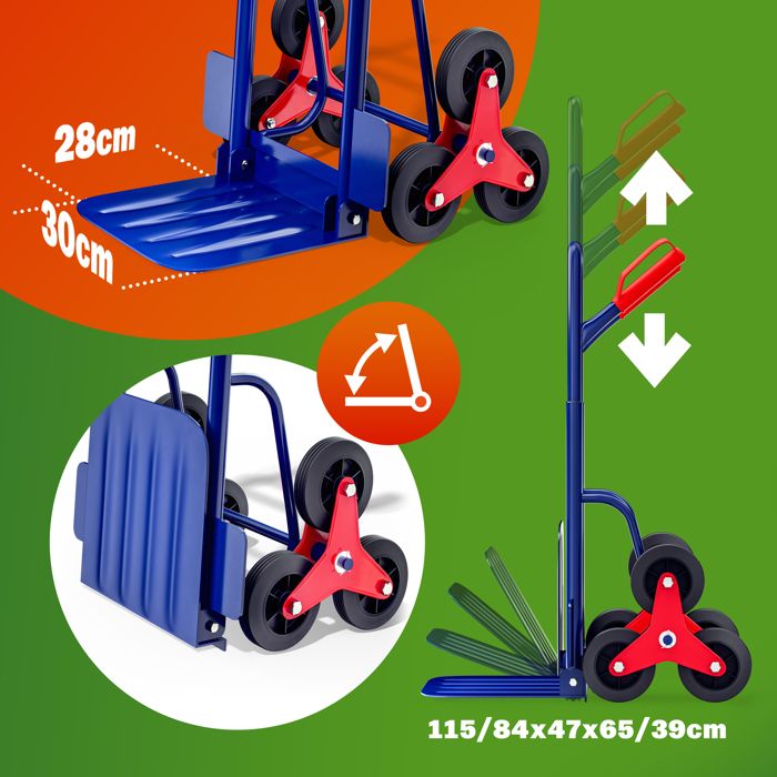DEUBA® Diable D'escalier Pliable Réglable Charge 200kg 6 Roues Déménagement Charge Lourde Diable De Manutention Chariot Transport - Bricolage
