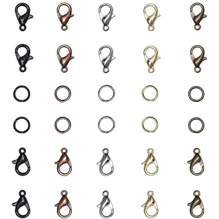 1 Boîte de Kits de Composants de Bijoux en Alliage de Zinc, Anneaux Ouverts et Fermoirs Mousquetons pour la Fabrication de Bracelets, Colliers et Chaînes DIY  36