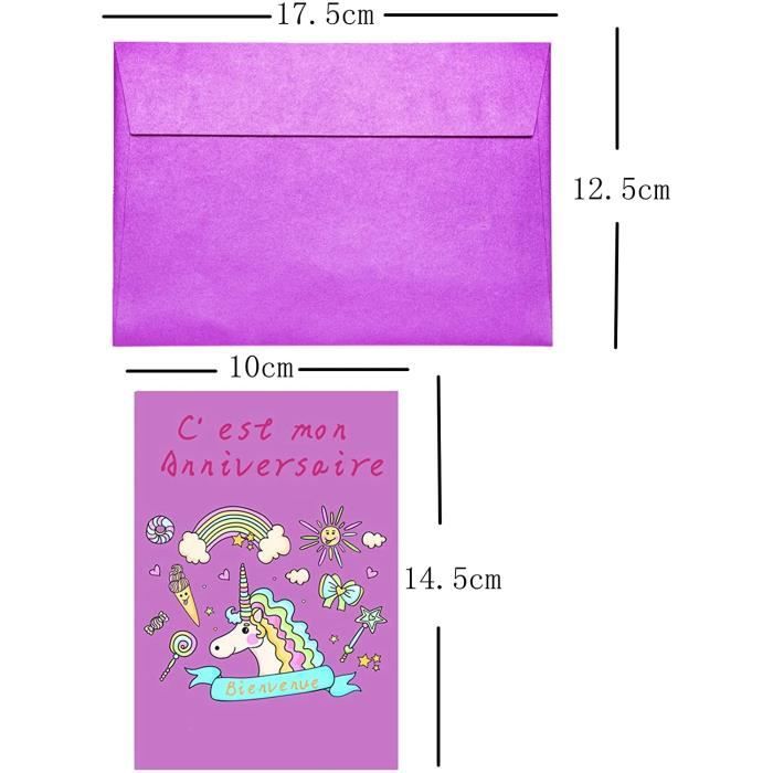 20 Licorne Invitations Anniversaire + 20 Enveloppes Texte kit