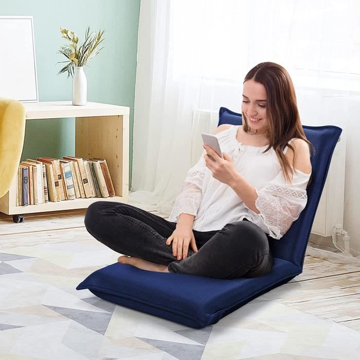 FANTASK Chaise De Sol Avec Dossier Réglable Turquoise - Coussin Pliable Pour Méditation Et Relaxation