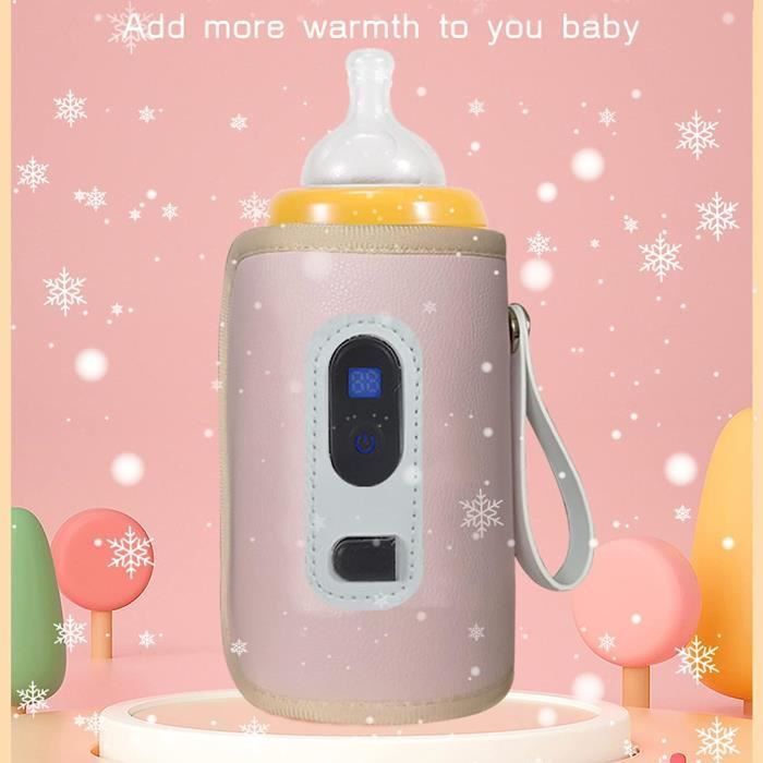 Chauffe-biberon USB Portable Avec écran LCD - 5 Températures Réglables (38°C à 55°C) - Adaptable à La Plupart Des Biberons - Rose